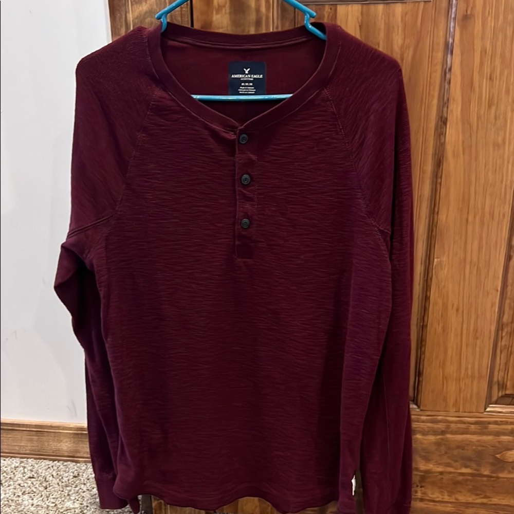 American Eagle Outfitters Red Casual Button Down Shirt